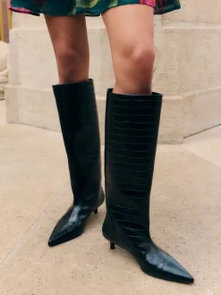 Friends Like These Bottes longues en cuir faux croco à Kitten heel Habillé hauteur genou