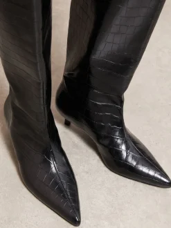 Friends Like These Bottes longues en cuir faux croco à Kitten heel Habillé hauteur genou