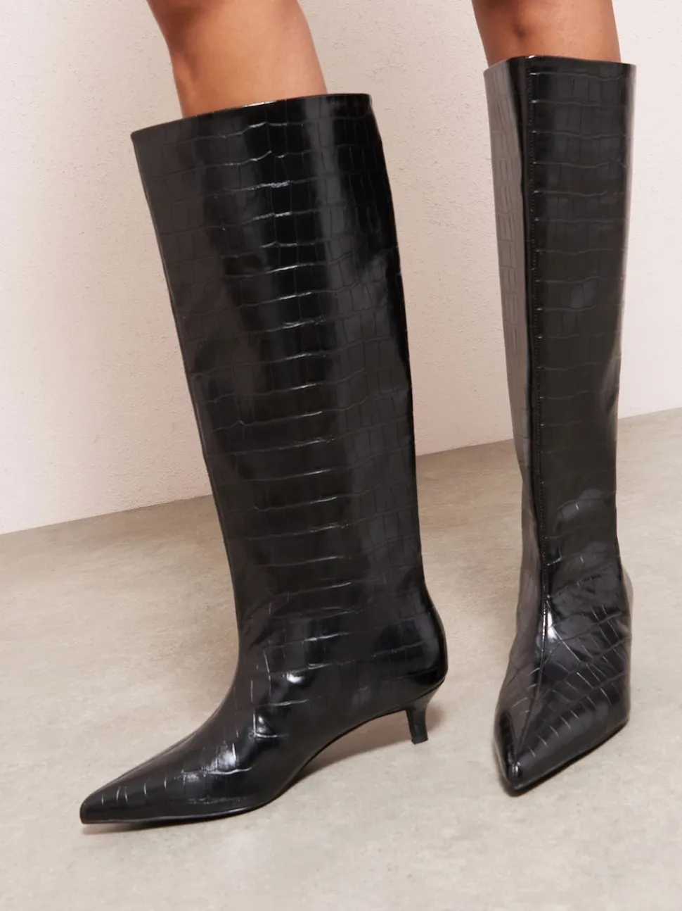 Friends Like These Bottes longues en cuir faux croco à Kitten heel Habillé hauteur genou