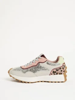 Glitter d'argent - Baskets de jogging Love & Roses Mix Material Retro Comfort
