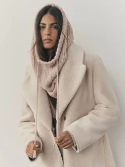 Grège chiné - Snood à capuche en maille sans ornements avec laine