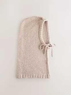 Grège chiné - Snood à capuche en maille sans ornements avec laine