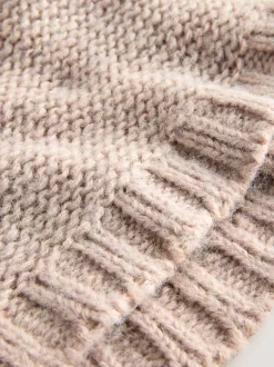 Grège chiné - Snood à capuche en maille sans ornements avec laine