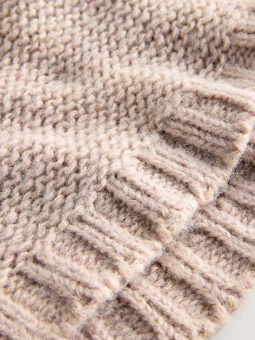 Grège chiné - Snood à capuche en maille sans ornements avec laine