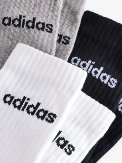 Gris - Adidas Linear Crew Cushioned Socks 3 Pack