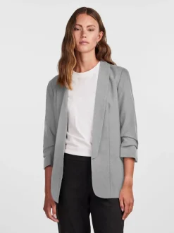 Gris - Blazer PIECES à manches froncées
