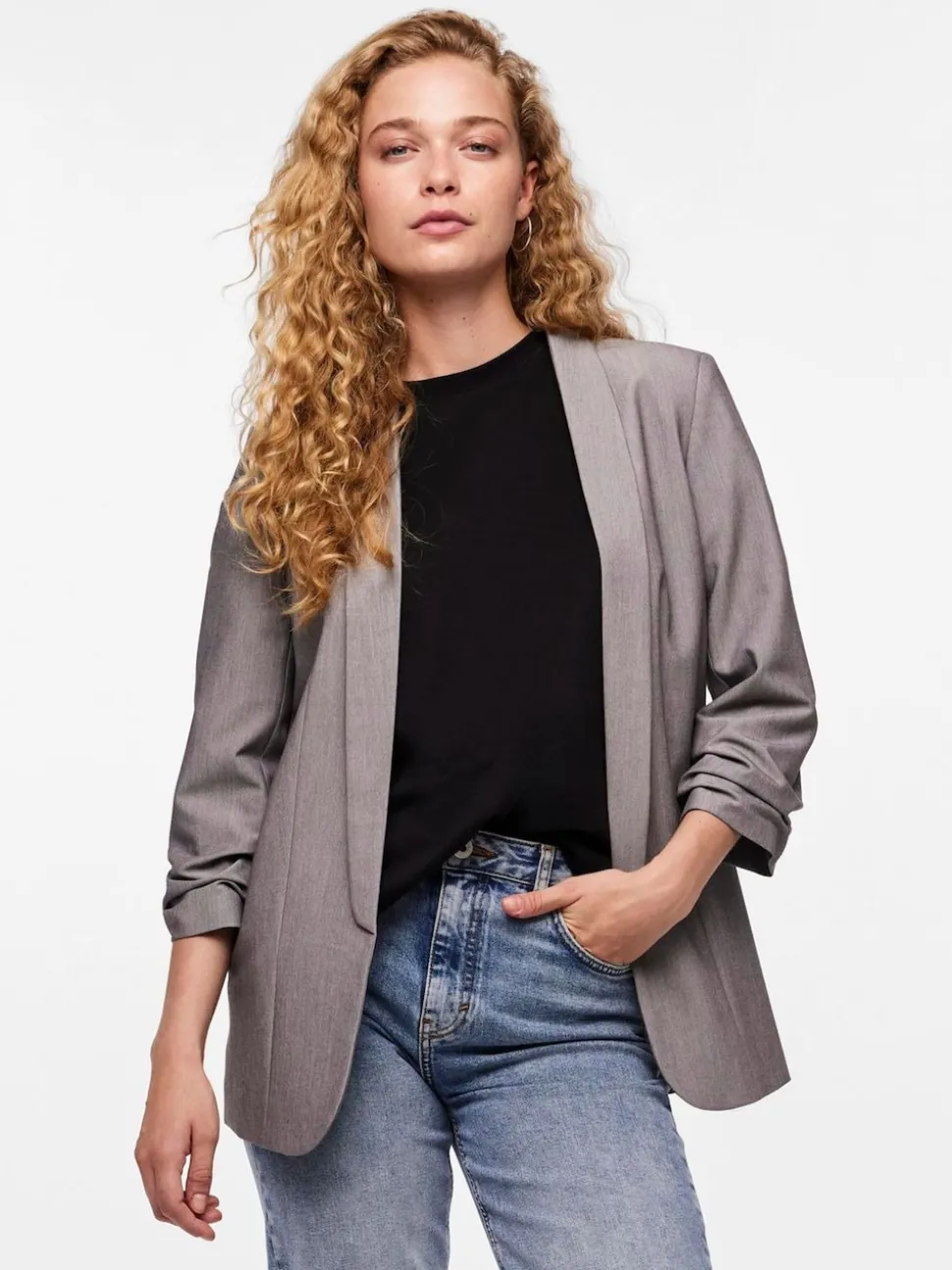 Gris - Blazer PIECES à manches froncées
