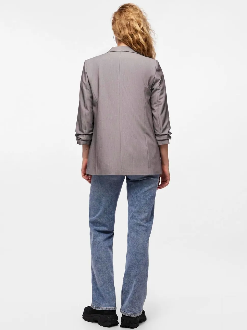 Gris - Blazer PIECES à manches froncées