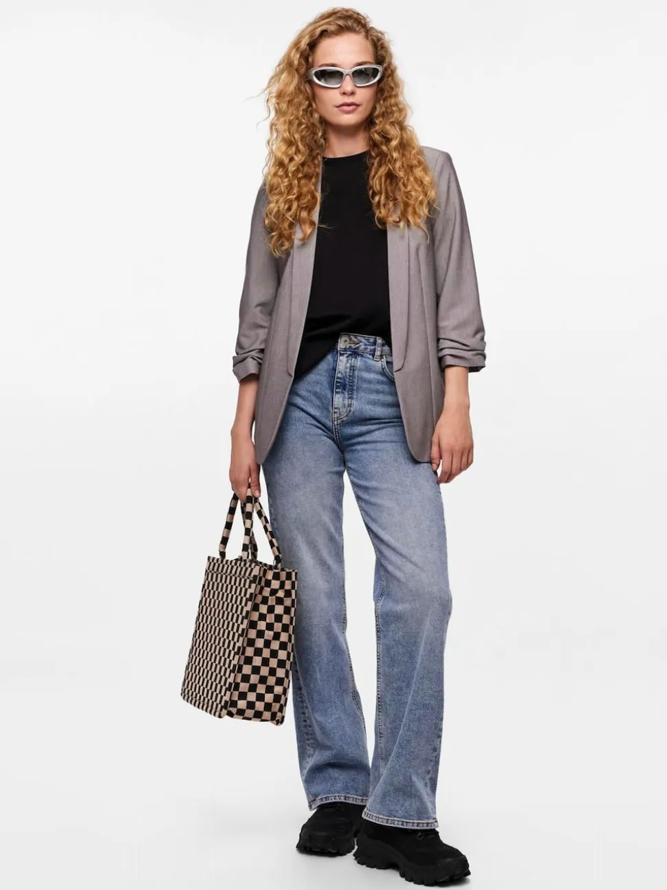 Gris - Blazer PIECES à manches froncées