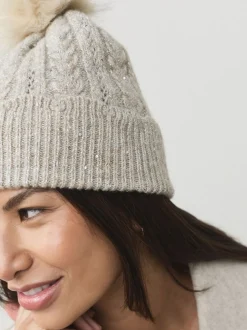 Gris - Bonnet à pompons en maille étincelante