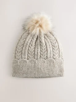 Gris - Bonnet à pompons en maille étincelante