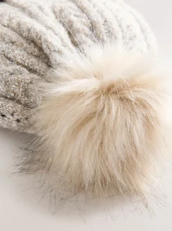 Gris - Bonnet à pompons en maille étincelante