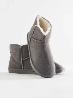 Gris - Chaussons chaussons en daim doublés de fausse fourrure