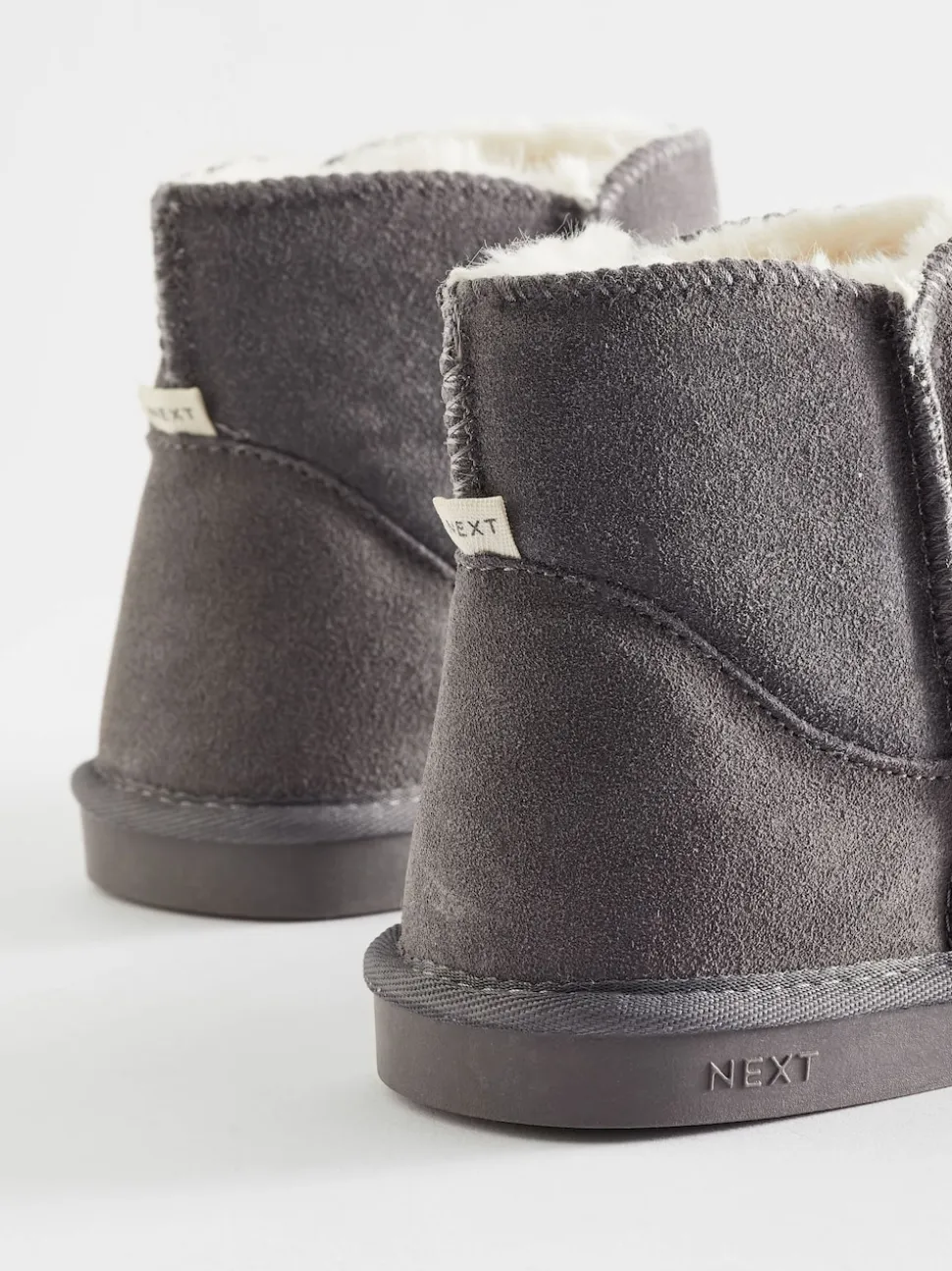 Gris - Chaussons chaussons en daim doublés de fausse fourrure