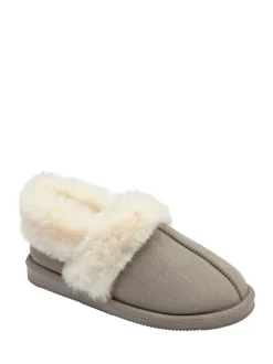 Gris - Chaussons Dunlop pleins à col en faux daim