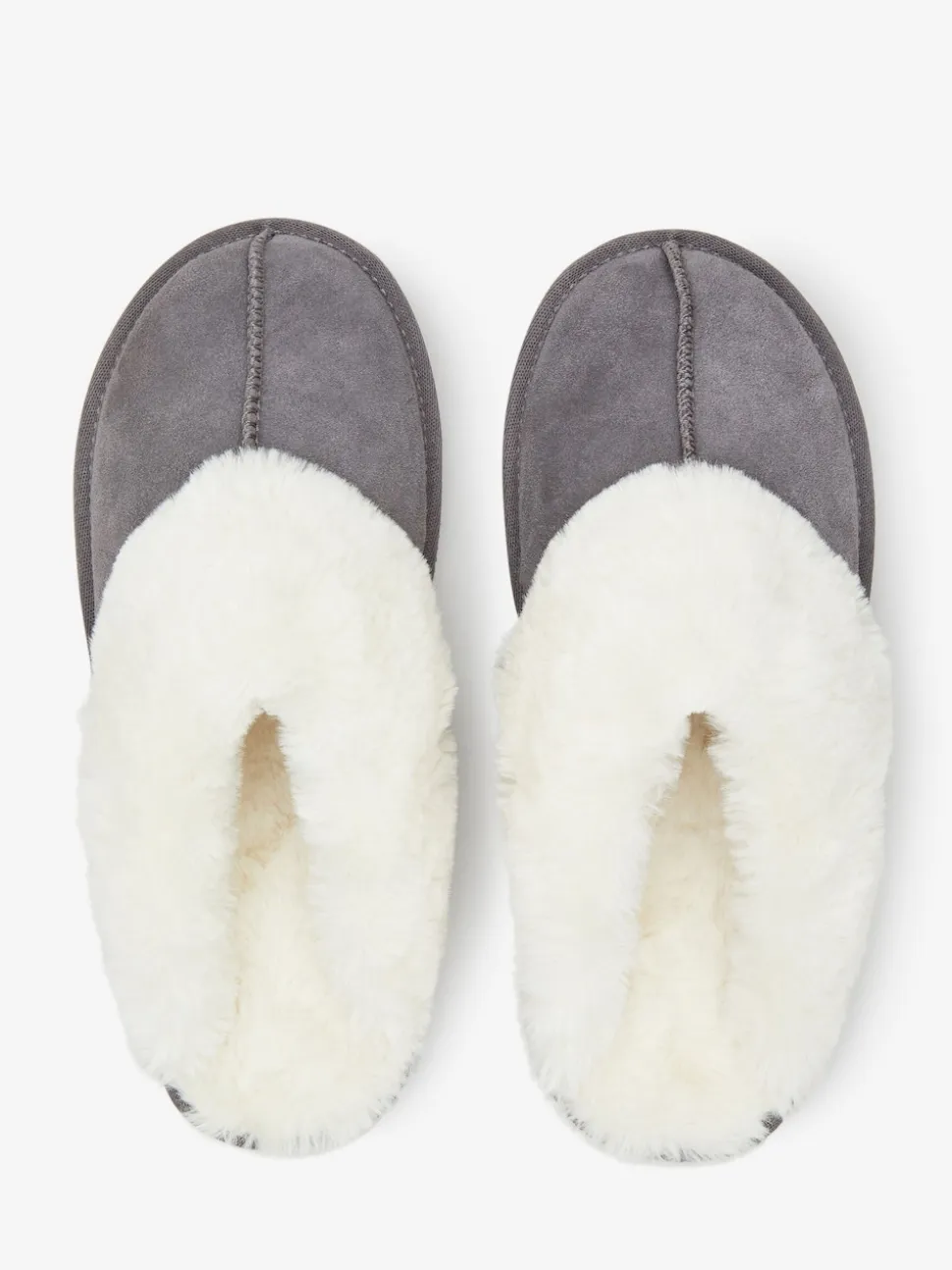 Gris - Chaussons mules en daim doublés de fausse fourrure