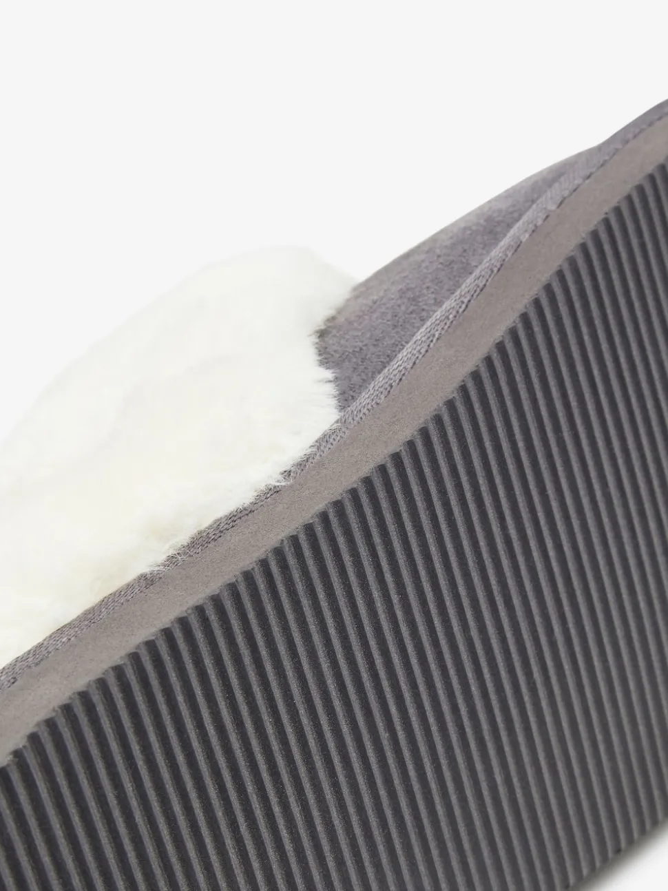 Gris - Chaussons mules en daim doublés de fausse fourrure