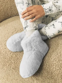 Gris - Chaussons style boots en fausse fourrure
