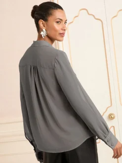 Gris - Chemise Love & Roses à manches longues boutonnée