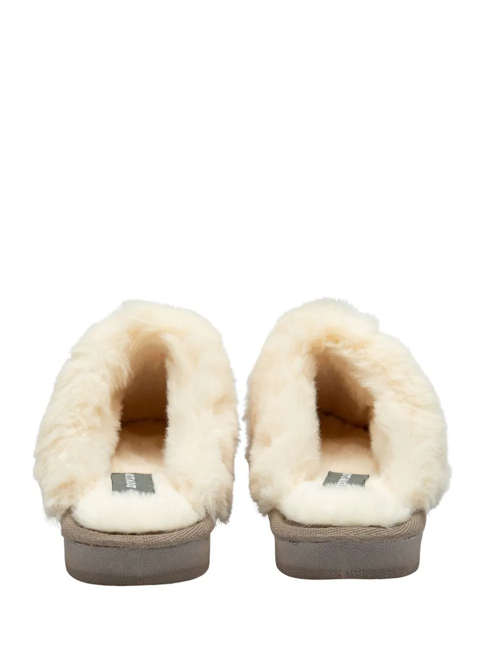 Gris - Dunlop Chaussons mules en faux daim col en fourrure