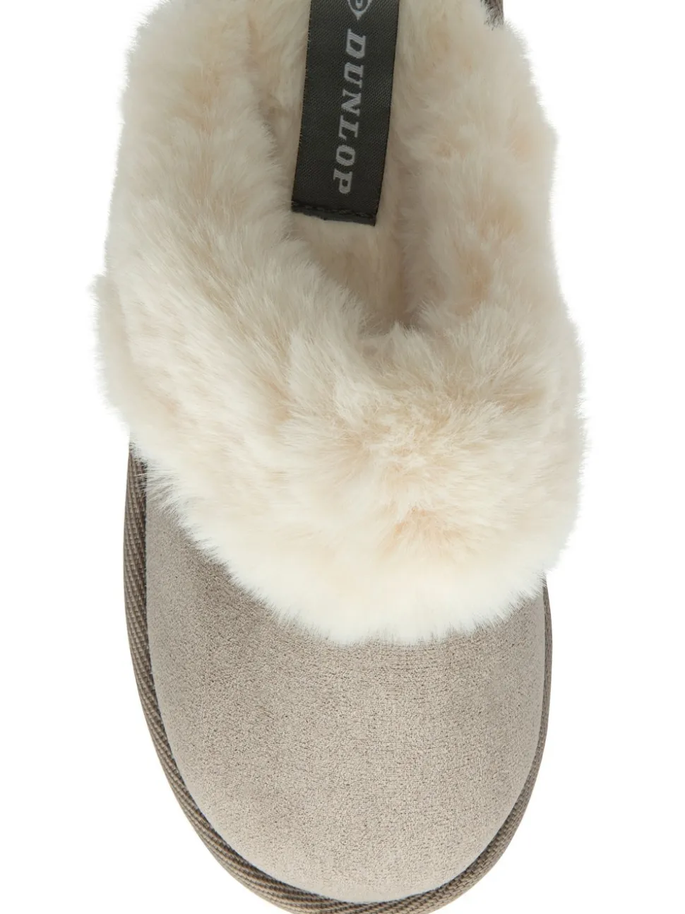 Gris - Dunlop Chaussons mules en faux daim col en fourrure