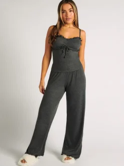 Gris - Ensemble pyjama Boux Avenue côtelé à volants et pantalon
