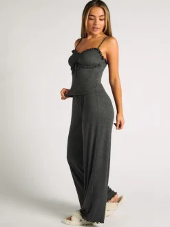 Gris - Ensemble pyjama Boux Avenue côtelé à volants et pantalon
