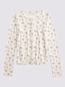 Gris - Haut de pyjama Abercrombie & Fitch en maille pointelle à manches longues