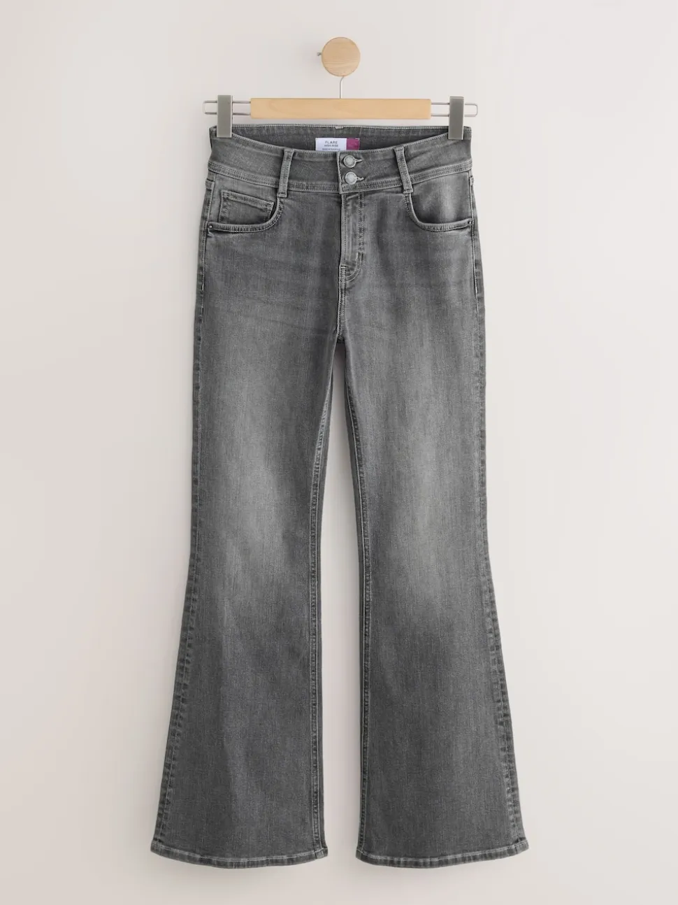 Gris - Jean évasé extensible à taille haute