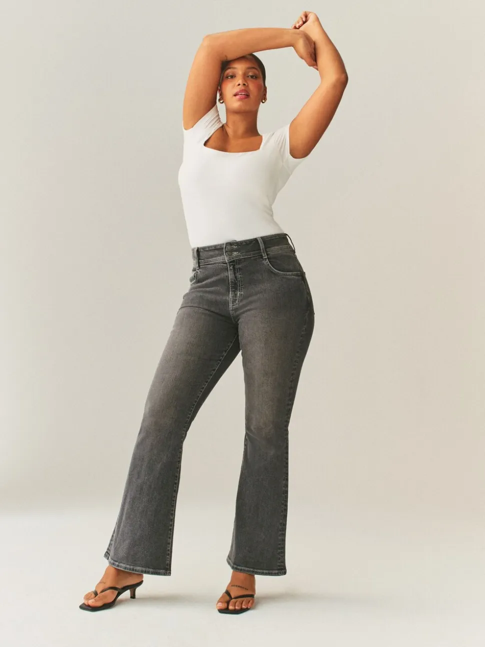 Gris - Jean évasé Extensible taille haute Hourglass