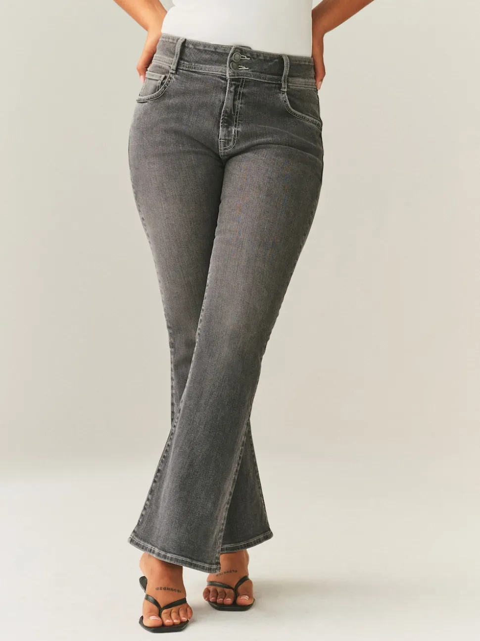 Gris - Jean évasé Extensible taille haute Hourglass