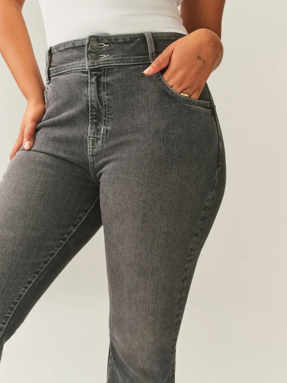 Gris - Jean évasé Extensible taille haute Hourglass