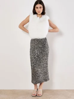 Gris - Jupe mi-longue à sequins Apricot
