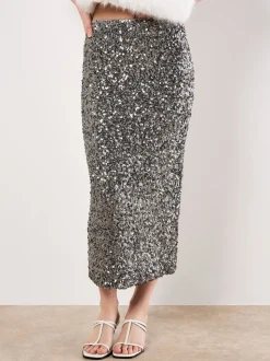 Gris - Jupe mi-longue à sequins Apricot