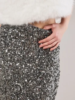 Gris - Jupe mi-longue à sequins Apricot