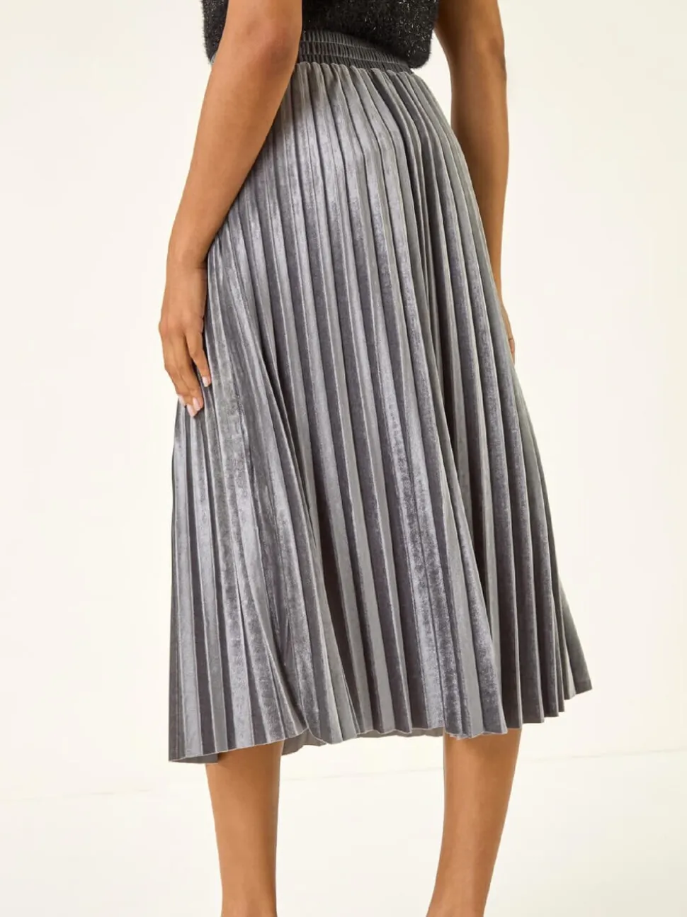 Gris - Jupes Roman Velvet plissées mi-longues