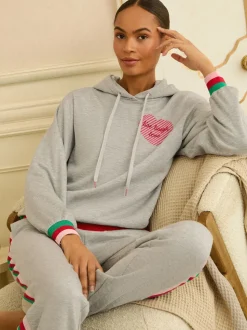 Gris à liserés arc-en-ciel - Sweat à capuche Love & Roses Lounge en jersey