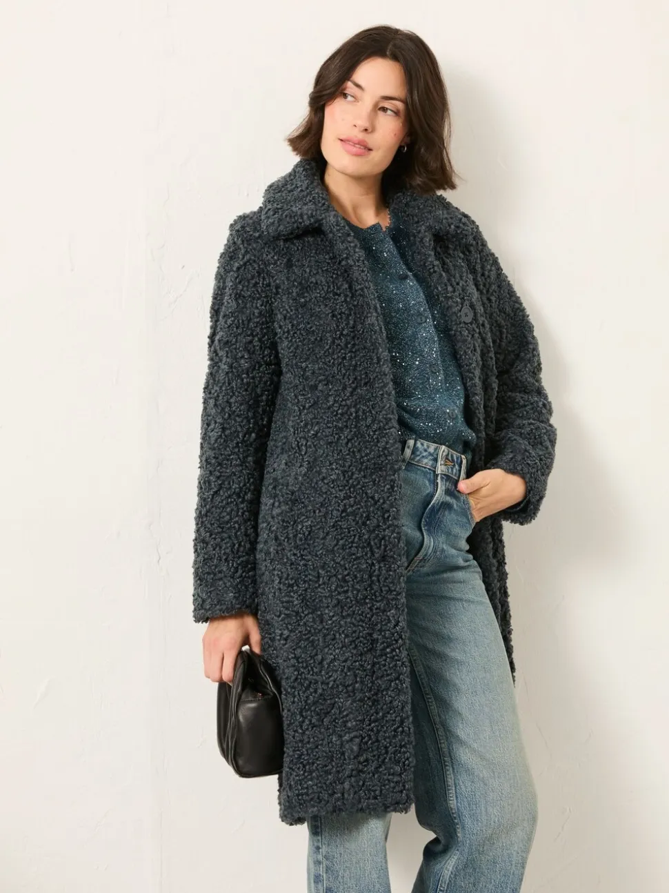 Gris - Manteau long en peluche FatFace