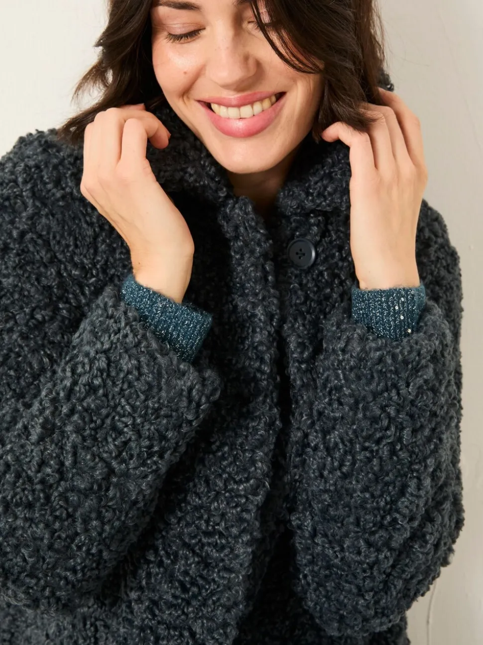 Gris - Manteau long en peluche FatFace