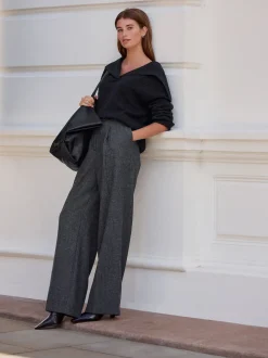 Gris - N. Premium Pantalons Plissé Jambe large en laine