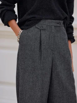 Gris - N. Premium Pantalons Plissé Jambe large en laine