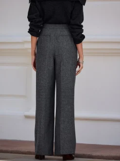 Gris - N. Premium Pantalons Plissé Jambe large en laine