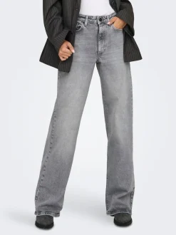 Gris - Only Taille haute Ample 100% Coton Jeans