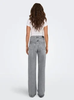 Gris - Only Taille haute Ample 100% Coton Jeans
