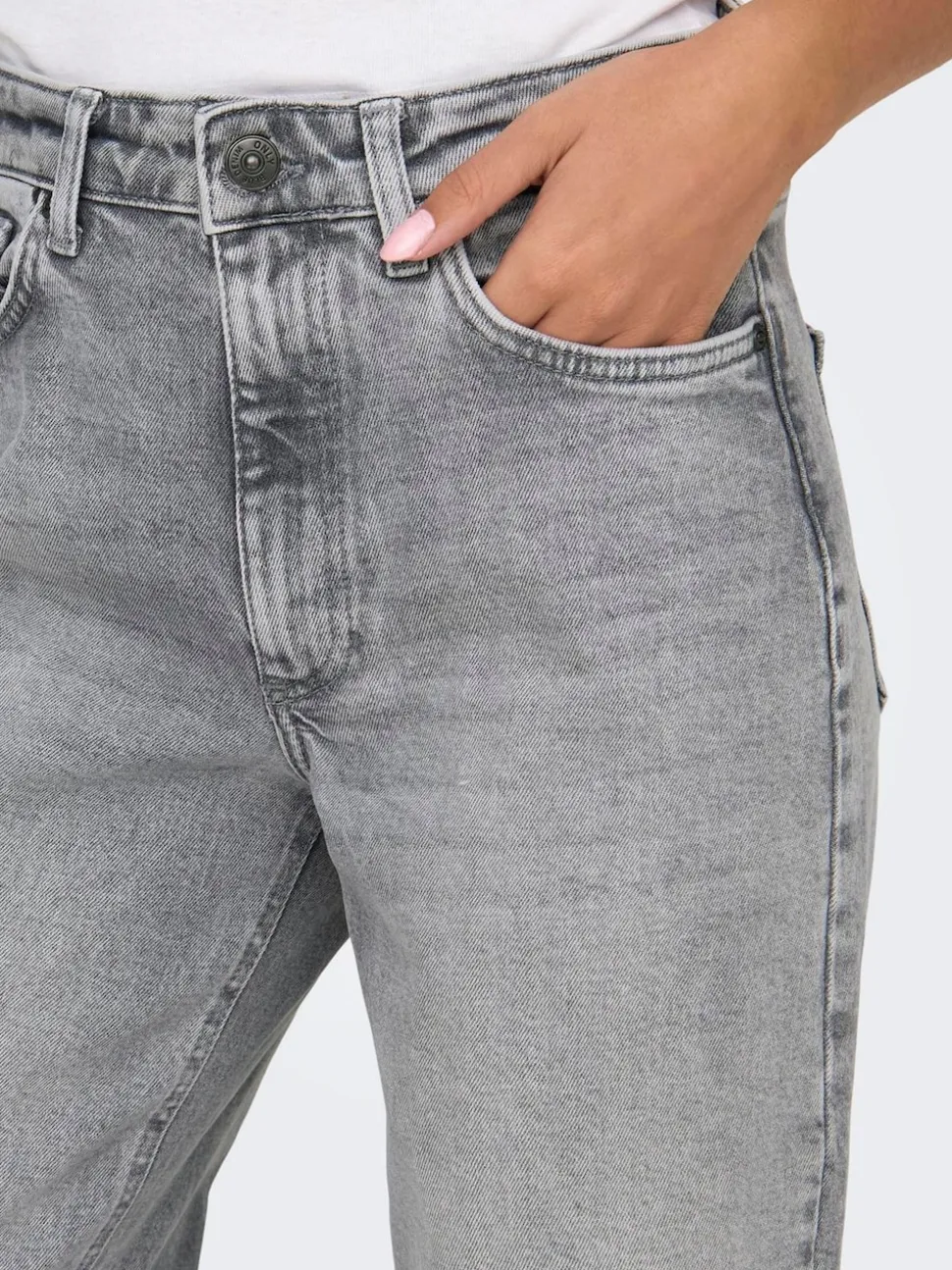 Gris - Only Taille haute Ample 100% Coton Jeans