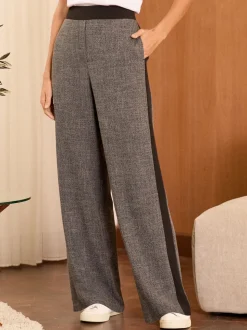 Gris - Pantalon large Love & Roses texturé à rayures latérales