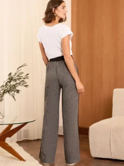 Gris - Pantalon large Love & Roses texturé à rayures latérales