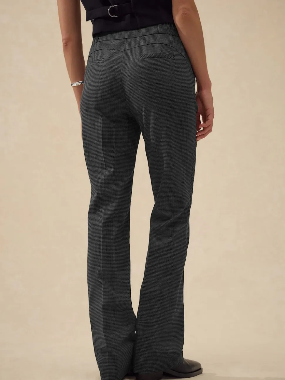 Gris - Pantalons bootcut sculptants à carreaux habillés