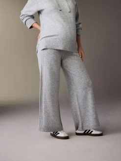Gris - Pantalons de grossesse en maille à jambe large