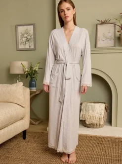 Gris - Peignoir Laura Ashley en modal bordé de dentelle